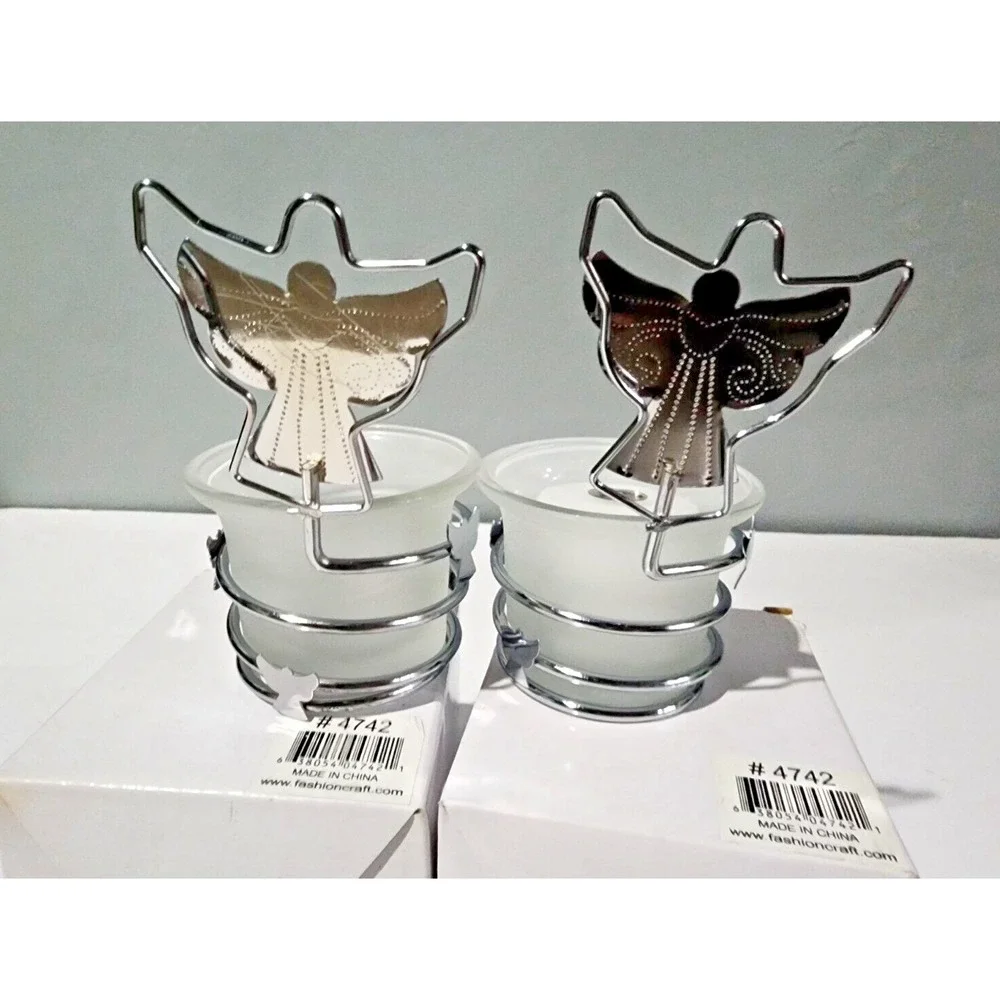 NEW Set of 2 Angel Card Holder Candle Stand with One‎ Candle
